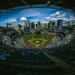 aerial photography of ballpark stadium surrounded by crowd of people