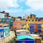 landscape photography of blue and yellow houses